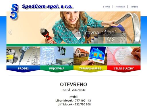 prodej a půjčovna stavebního nářadí, ocelového lešení - pojízdné i rámové, zahradní technika, měření termokamerou - spedcom - jiří mocek - kaplice