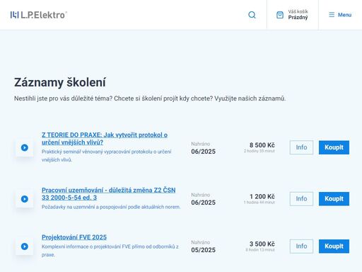 pořádáme školení v oblasti elektro, odborné akce pro revizní techniky, projektanty a další pracovníky v elektrotechnice, zkoušky vyhlášky 50/78. vzdělávejte se s námi nebo prezentujte na našich školeních vaše výrobky či služby.