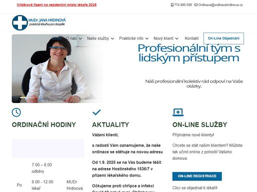 webové stránky mudr. jany hrdinové, která působí jako praktický lékař pro dospělé v praze 5