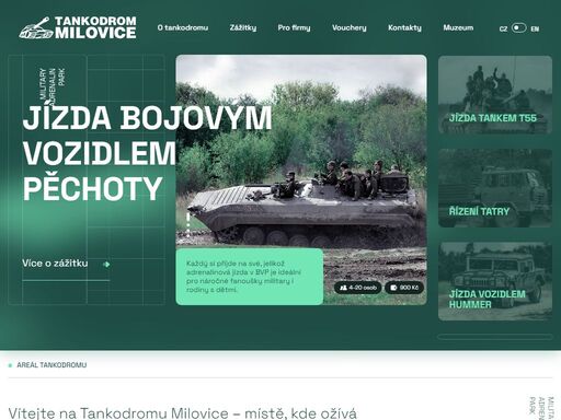 tankodrom milovice je určen pro milovníky armády a adrenalinu. na rozloze 200 ha naleznete offroadové tratě, vojenské základny, střelnici.
