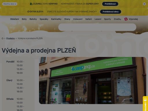 pořiďte na pobočce v plzni vybrané outdoorové a kempingové vybavení nebo vyzvedněte svou objednávku z e-shopu 4camping! info o prodejně zde ?