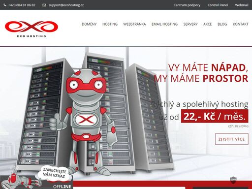 užívejte si kvalitní webhosting za vynikající ceny. registrace domén více než 300 koncovek. pro náročnější nabízíme virtuální a dedikované servery. mnoho doplňkových služeb už k základním balíčkům.