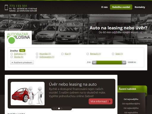 autobazar v losiné u plzně nabízí široký výběr automobilů včetně výkupu, komisního prodeje a financování. záruka 1 rok. provozujeme i autopůjčovnu.