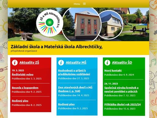 základní škola albrechtičky, budova školy se nachází v malebné oblasti chko poodří.