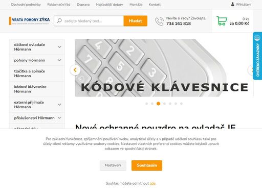dálkové ovladače, pohony ke garážovým vratům, pohony pro vjezdové brány, kódové klávesnice, tlačítka, nouzové odblokování a další příslušenství a výrobky hörmann.