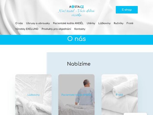 prodej textilního zboží pro nemocnice, prádelny, privátní kliniky, hotely, domovy důchodců, penziony, vysokoškolské koleje a menzy, catering apod.
