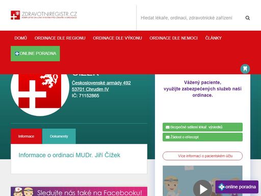 zdravotní registr české republiky - rozsáhlý seznam lékařů a ordinací fungující již od roku 2009. máme aktuální informace přímo z ordinace vašeho lékaře
