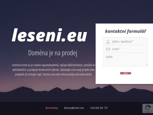 doména leseni.eu je na prodej nebo k pronájmu. pro více informací nás kontaktujte