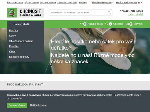 chcinosit.cz je internetový obchod s nosítky a šátky pro nošení dětí.