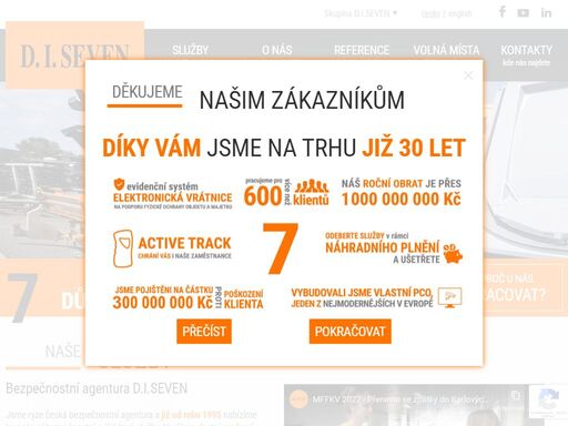 bezpečnostní agentura d.i.seven. bezpečnostní služby a úklidové práce poskytujeme našim klientům po celé české republice již od roku 1995.