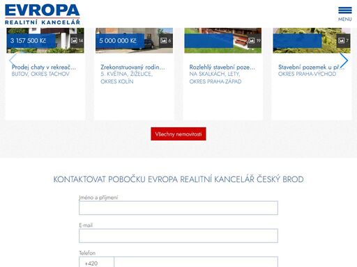 evropa realitní kancelář  český brod vám nabízí prodej, pronájem a koupi těchto;nemovitostí -;byty,…