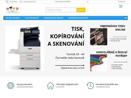 homepage. vítám vás na našich nových stránkách.  v květnu 2024 jsme poprvé nabídli službu tisku, kopírování a skenování ,měli jsme jen obyčejnou černobílou multifunkční tiskárnu. cílem bylo nabídnout službu klientům balíkových služeb, aby si mohli vytisknout štítky na balíček. stále častěji jste po nás chtěli barevný…