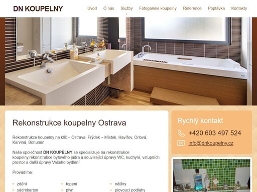 již od roku 1997 se specializujeme na rekonstrukce koupelny, bytového jádra, rekonstrukce wc a další stavební úpravy. rekonstrukce koupelen provádíme v ostravě, frýdku-místku, havířově, orlové, karviné a bohumíně