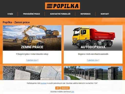 popílka - zemní práce skuteč, dlaždičské práce, autodoprava, betonové ploty, výstavba komunikací, výstavba gabionů, prodej písku, prodej kameniva, demolice, výkopové práce