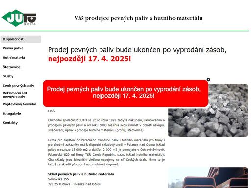 juto - prodejce pevných paliv a hutního materiálu