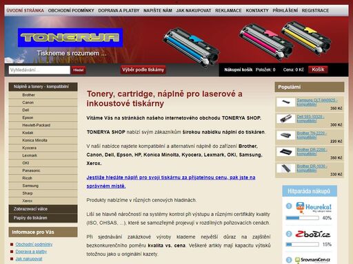 tonerya shop nabízí svým zákazníkům tonery, náplně a cartridge do tiskáren brother, canon, dell, epson, hp, konica minolta, kyocera, lexmark, mannesmann, oki, samsung, xerox