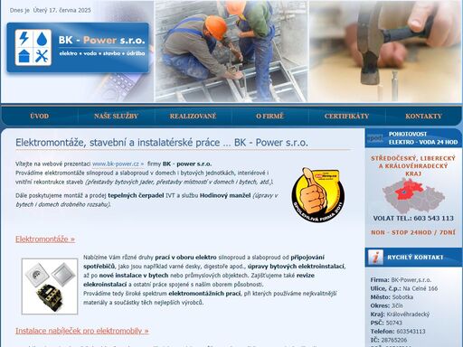 elektromontáže slaboproud a silnoproud, instalace bytových elektrospotřebičů. stavební práce, vodoinstalační práce