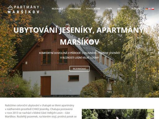 ubytování v apartmánech u velkých losin v blízkosti lyžařského střediska kouty nad desnou