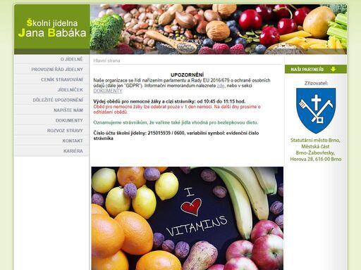 školní jídelna jana babáka - nabídka jídel, jídelníčky, nabídka stravování, obědy.
