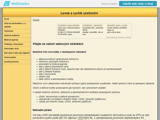 informativní stránky o účetnictví, daňové evidenci, cykloturistika, pěší a lyžařská turistika, esoterní vědyh ...