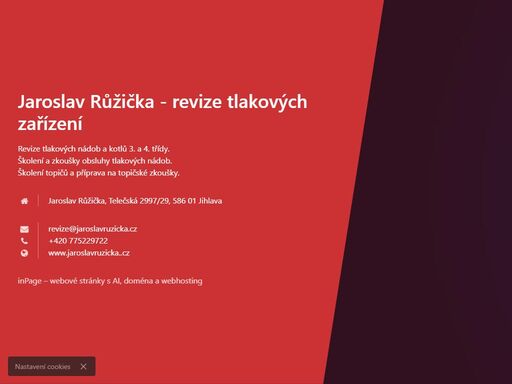 revize tlakových nádob a kotlů 3. a 4. třídy.
školení a zkoušky obsluhy tlakových nádob.
školení topičů a příprava na topičské zkoušky.