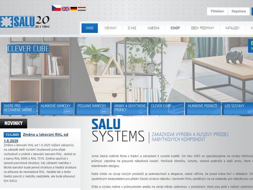 firma salu systems vyrábí nábytkové komponenty na zakázku. jedná se zejména o vestavěné skříně, systémy kování vestavěných skříní, hliníkové rámečky, stolní podnoží, světelná dna a jiné.