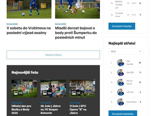 oficiální stránky fotbalového klubu sk jiskra rýmařov, z.s. - aktuální informace, výsledky zápasů, rozpisy tréninků, fotogalerie a novinky. sledujte dění kolem našeho klubu, který reprezentuje rýmařov a jeho okolí v krajských i moravských fotbalových soutěžích. podporujeme sportovní rozvoj mládeže a nabízíme příležitosti pro hráče všech věkových kategorií. připojte se k nám a sledujte naši cestu na www.jiskrarymarov.com. fotbal v srdci jeseníků!