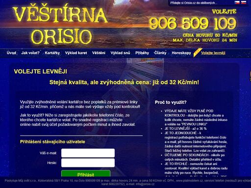 
vítá vás věštírna orisio. karty vám napoví, kam se vás osud chystá zavést. jsme online : zavolejte nám - 906 509 109. … s láskou vaše kartářky
