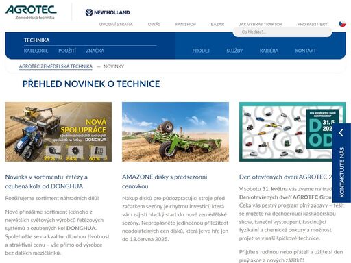 agrotec je největší česká obchodní společnost s pozemní technikou. mezi naše obory patří zemědělská technika, stavební stroje, osobní a nákladní automobily.