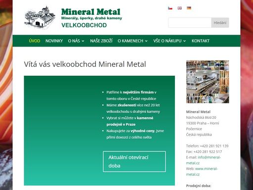 velkoobchod - drahé kameny, minerály, šperky, korálky, suroviny a výrobky z přírodních drahých kamenů.