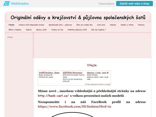 krejčovské služby, originální oděvy , půjčovna společenských šatů