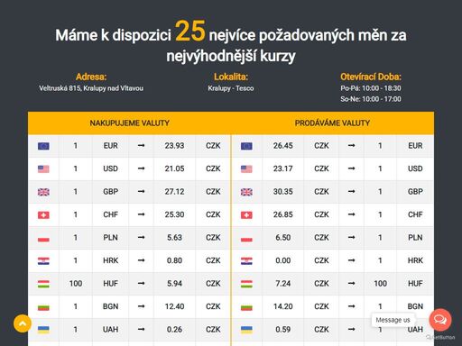 disponujeme 25 nejžádanějšími měnami za nejvýhodnější kurzy na 24 pobočkách po celé čr