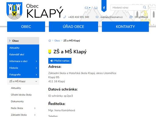 oficiální stránky obce klapý