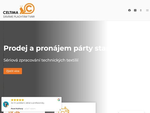 jsme česká rodinná firma založená v roce 2000 se sídlem v liberci. naší hlavní pracovní náplní je prodej a pronájem párty stanů a hal.