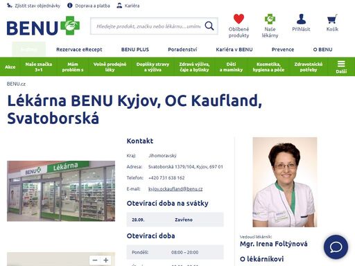 ?lékárna benu v kyjově má prodlouženou otevírací dobu a je výdejním místem e-shopu. na návštěvu se těší zkušený personál, který vám rád poradí.?