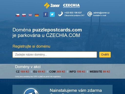 naši doménu puzzlepostcards.com spravuje registrátor regzone.cz na profesionálním hostingu od czechia.com. využijte jejich služeb stejně jako my a získáte skvělou parkovací stránku, špičkové technologické zázemí, nonstop podporu a mnoho dalších výhod.