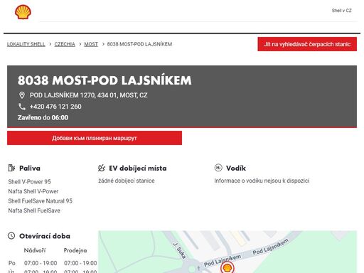 8038 most-pod lajsníkem je čerpací stanice v oblasti most. tato stanice zahrnuje obchod a toalety.