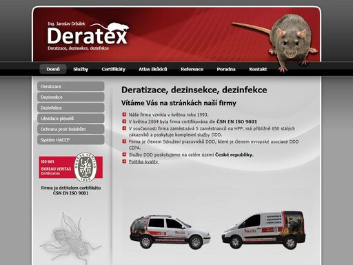 úvodní stránka webu firmy deratex