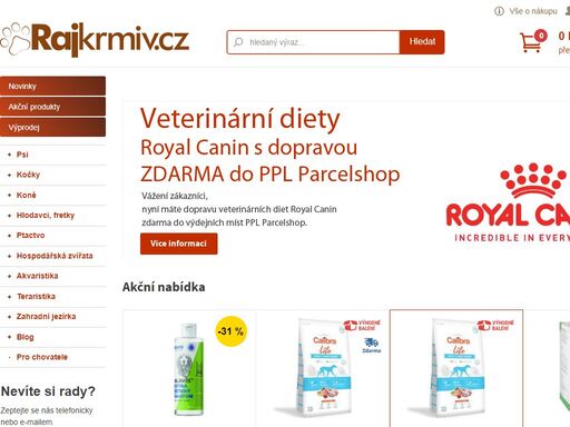 krmiva pro psy a kočky, e-shop ráj krmiv nabízí superprémiová krmiva a granule, chovatelské potřeby za skvělé ceny. 