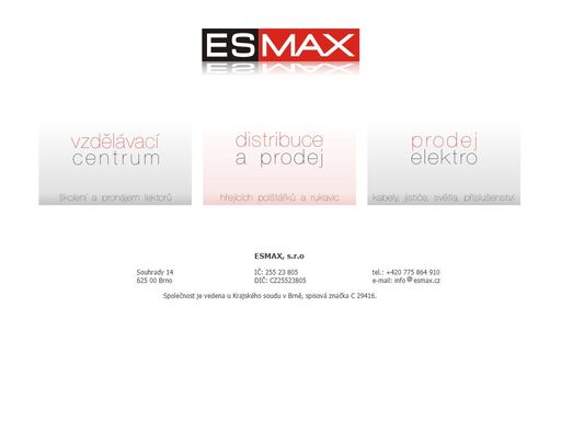 esmax vzdělávací centrum se zaměřuje na pronájem lektorů a zajišťování odborného 
                                        vzdělávání. další naší činností je distribuce a prodej produktů společnosti 
                                        the heat company (jednorázové hřející polštářky, rukavice, speciální vložky do bot) 
                                        a prodej elektromateriálu. 