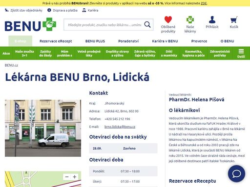 ?bezbariérová lékárna s homeopatickou poradnou a zaměřením na dermokosmetiku, dětský sortiment, geriatrickou a zubní péči, zdravotnickou obuv a výživu.?