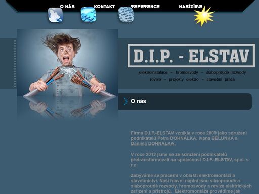 webová prezentace firmy d.i.p. - elstav, která se zabývá elektrotechnickými pracemi