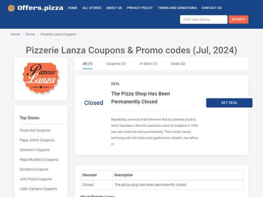 viral pizzerie lanza deal: grab 50% off + more at pizzerie lanza with manually verified hand picked deals. get these 20+ pizzerie lanza coupons, deals and offers.