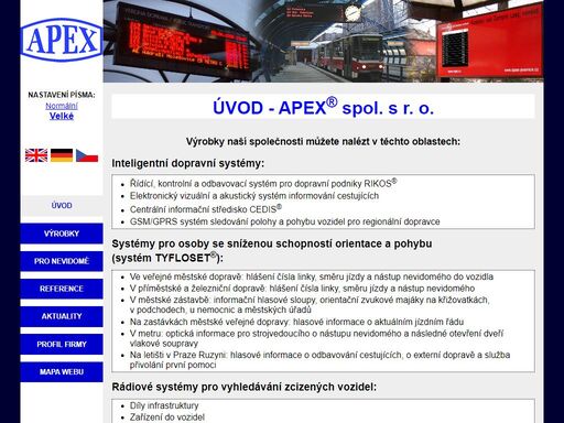 apex sro - výrobce a dodavatel dopravních, řídících a informačních systémů