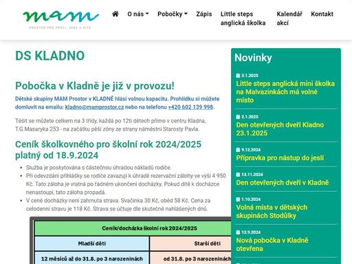 v září 2024 jsme otevřeli novou pobočku dětských skupin na kladně na nám. t.g.m. 252.