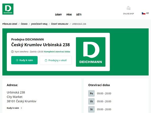 váš prodejnu deichmann urbinská 238 ve český krumlov ? otevřít pracovní dobu a ? telefonní číslo ? zobrazit nyní.