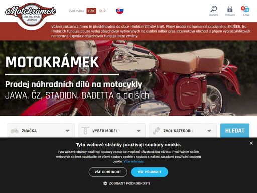 motokrámek.cz - náhradní díly a příslušenství pro motocykly babetta, jawa , čz, pionýr, simson, stadion a mz. navštivte naši kamennou prodejnu.