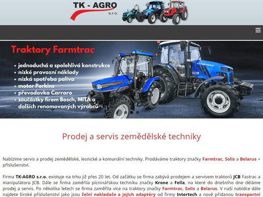 firma tk-agro s.r.o. zabývající se prodejem a servisem zemědělské, komunální a lesnické techniky - traktory belarus, solis