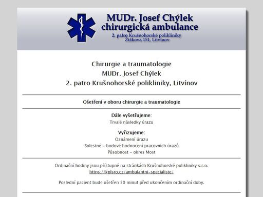 webové stránky chirurgické ambulance mudr. josef chýlek, litvínov, žižkova 151, 2. patro