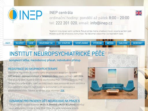 inep je přední neuropsychiatrická klinika poskytující komplexní péči v oborech neurologie, psychiatrie a psychoterapie pro děti, dospělé a seniory. 